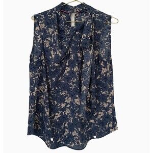 TOMMY HILFIGER Women TankTop Floral Sleeveless Size M Blue‎ Beige